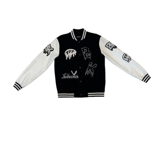 BLACK BK SKELETON VARSITY JACKET