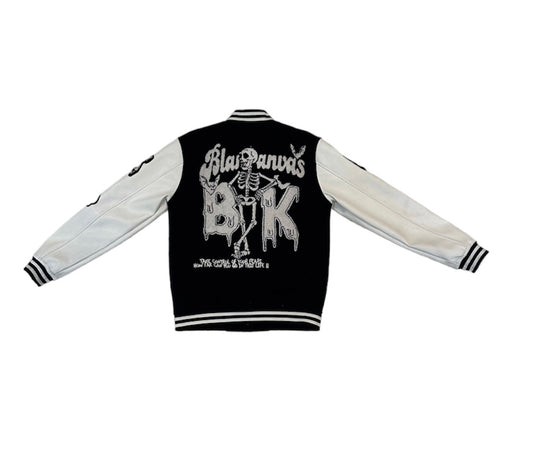 BLACK BK SKELETON VARSITY JACKET