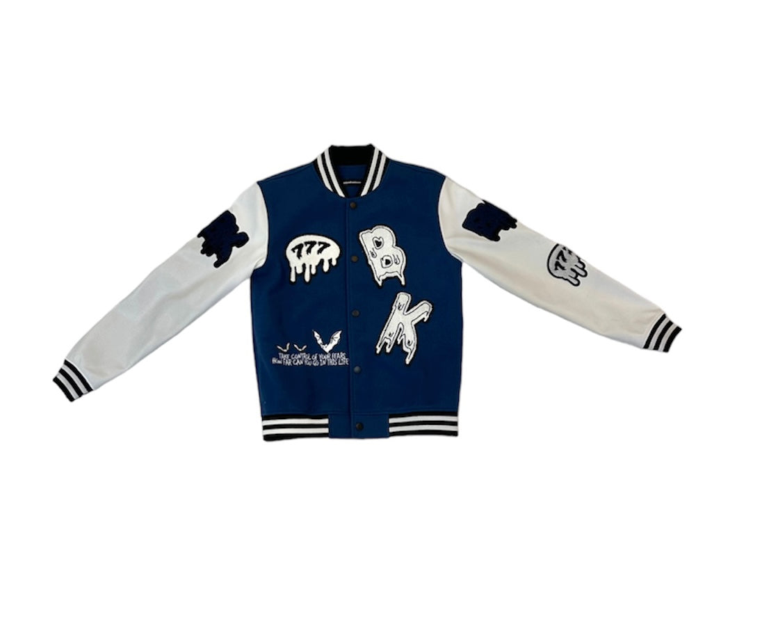 BLUE BK SKELETON VARSITY JACKET